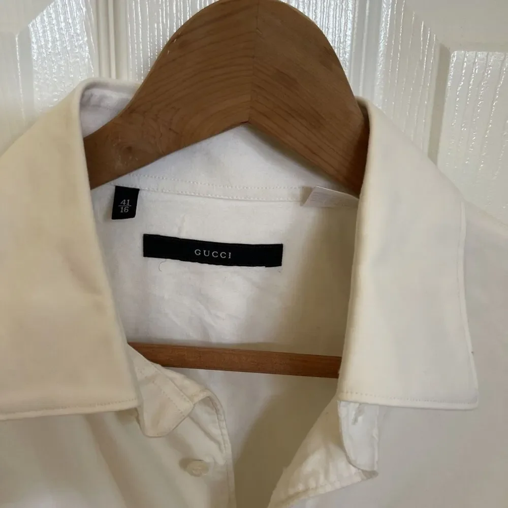 Gucci Mens White Button Down with lining Size 41 / 16